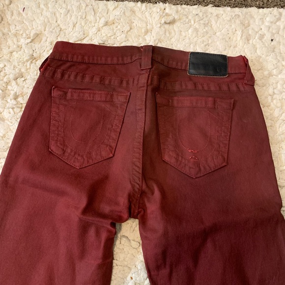 True Religion Halle Crimson Red Maroon Wine Coated Super Skinny Jeans Womens 30 - Picture 7 of 9